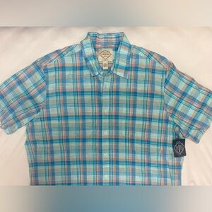 St. John's Bay Turquoise and Peach Plaid Shirt